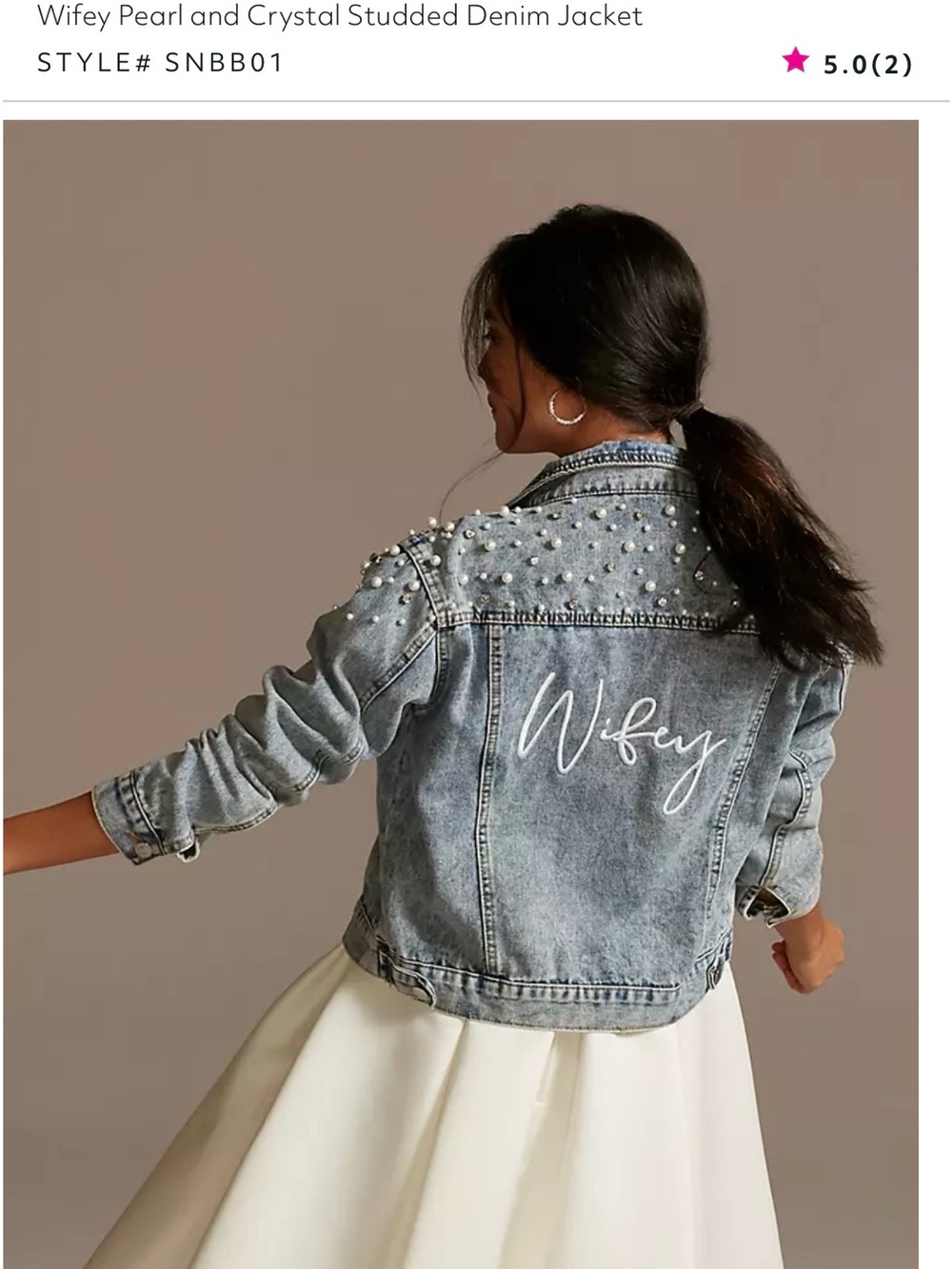 Wifey Pearl & Crystal Studded Light Blue Denim Jacket